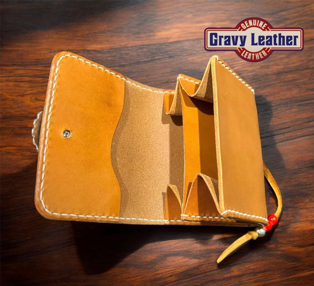 Gravy Leather 総手縫い ヌメ革 ミニウォレット 本革 名刺入れ