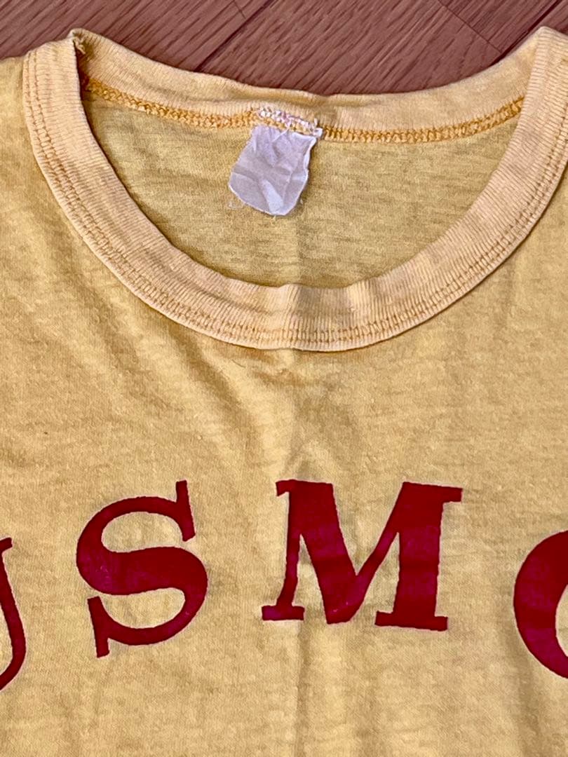 70's USMC 油性プリント Teeシャツ バインダーネック 裾袖共シングル