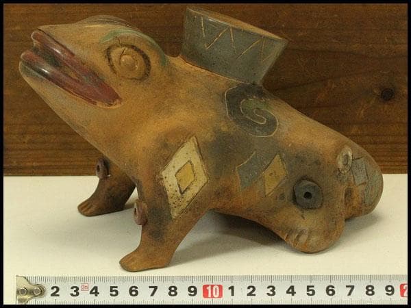 加彩 蛙 土器 インカ ペルーアンデス 希少(ZE797)