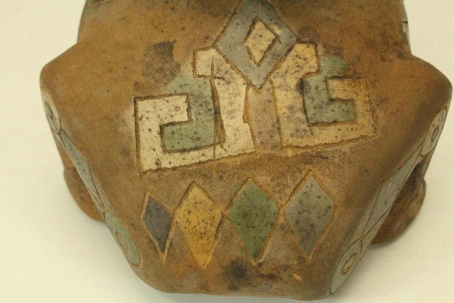 加彩 蛙 土器 インカ ペルーアンデス 希少(ZE797)