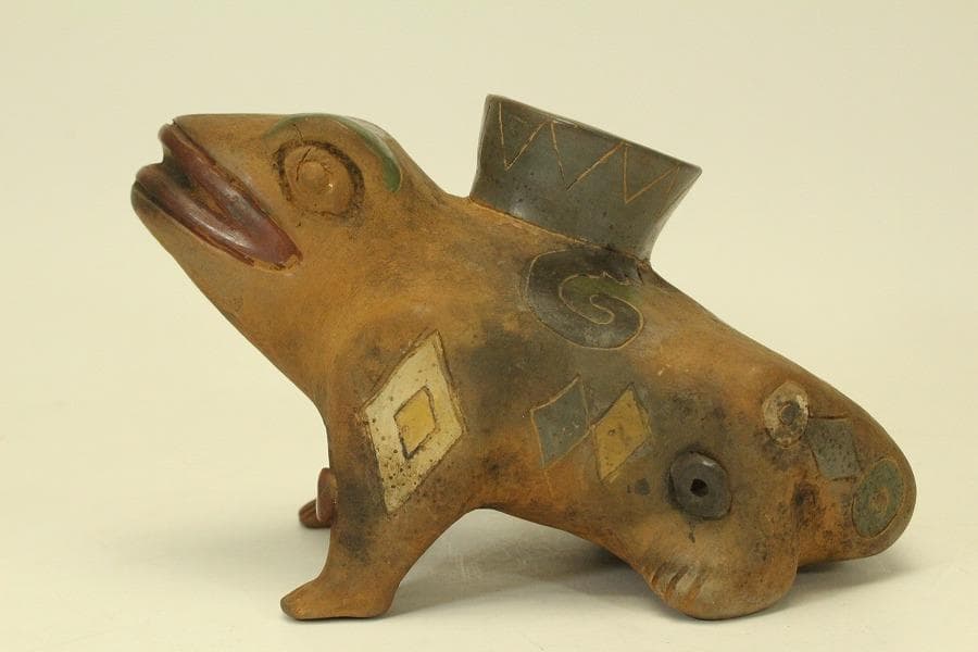 加彩 蛙 土器 インカ ペルーアンデス 希少(ZE797)