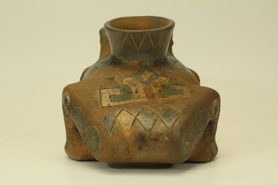 加彩 蛙 土器 インカ ペルーアンデス 希少(ZE797)