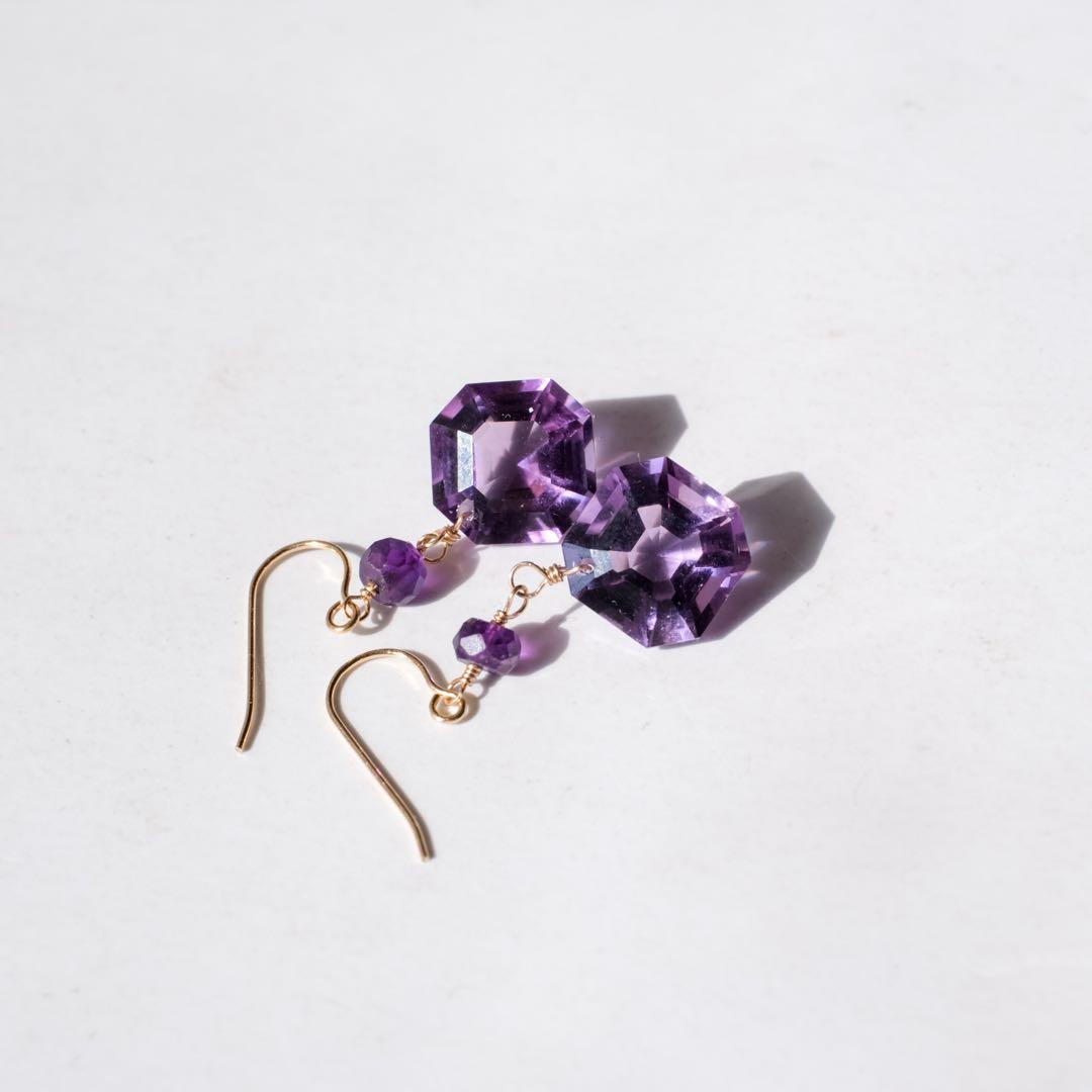 14kgfアメジストアッシャーカットピアス/イヤリング