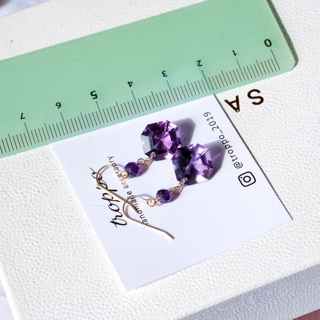14kgfアメジストアッシャーカットピアス/イヤリング
