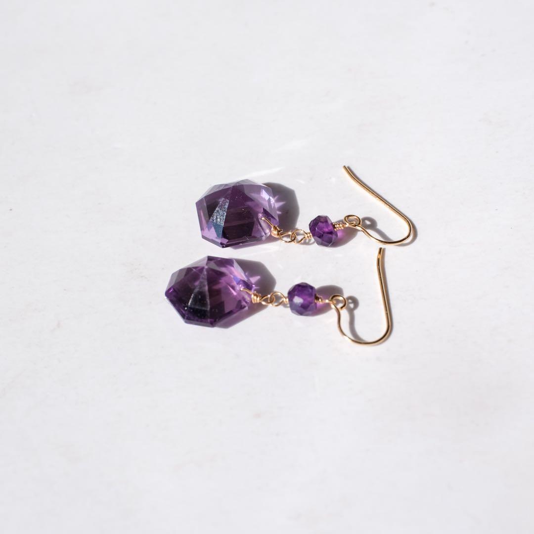14kgfアメジストアッシャーカットピアス/イヤリング
