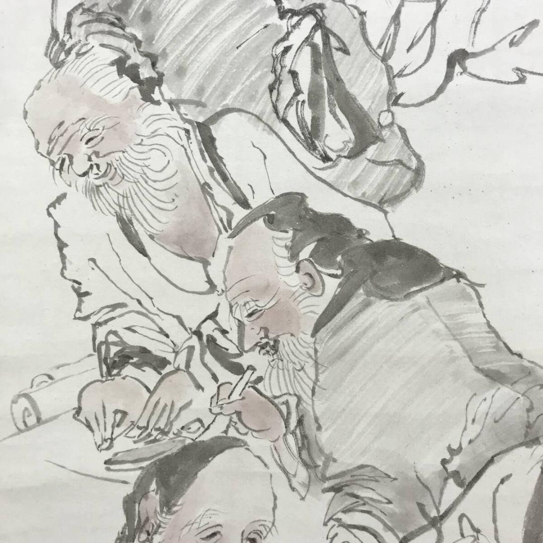 真作/春柳/六賢人図/人物図/趣味図/掛軸☆宝船☆AK-754