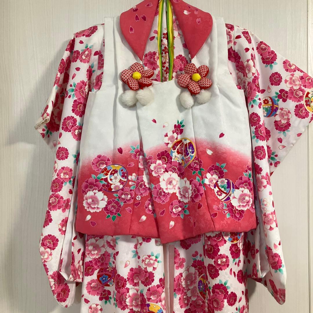 七五三用 花柄衣装 ピンクと白 3歳 おしゃれ セット商品