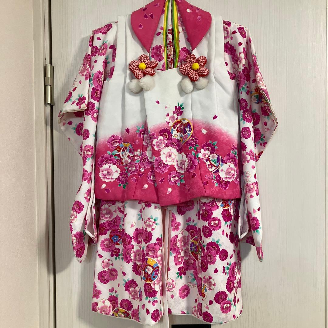 七五三用 花柄衣装 ピンクと白 3歳 おしゃれ セット商品