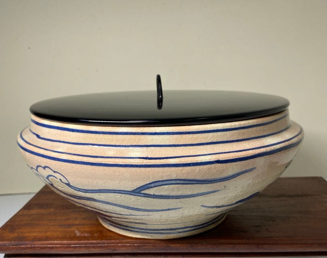 【茶道具】桃山窯　染付桜川水指（共箱）