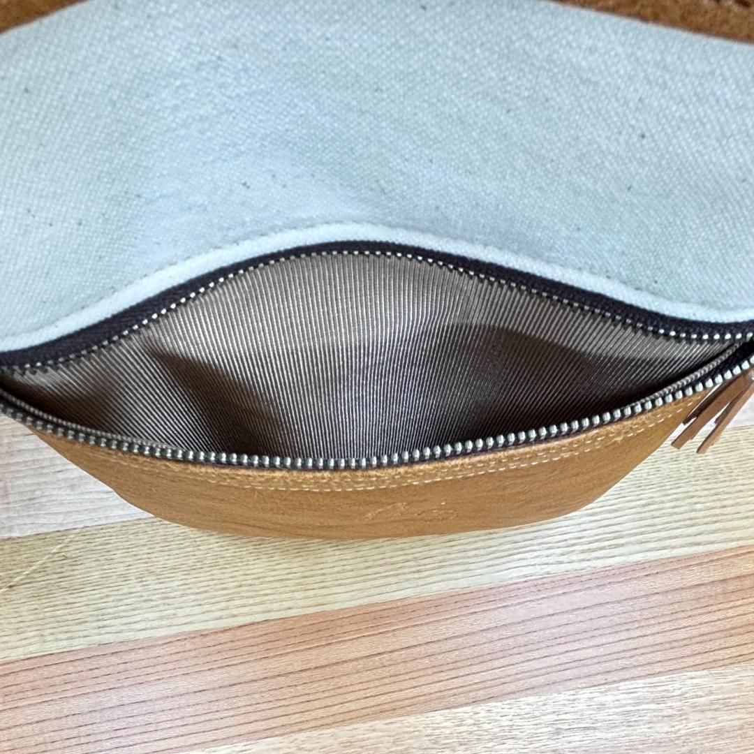 本革×帆布 サコッシュ 茶 小鳥柄 金具色シルバー ショルダーバッグ