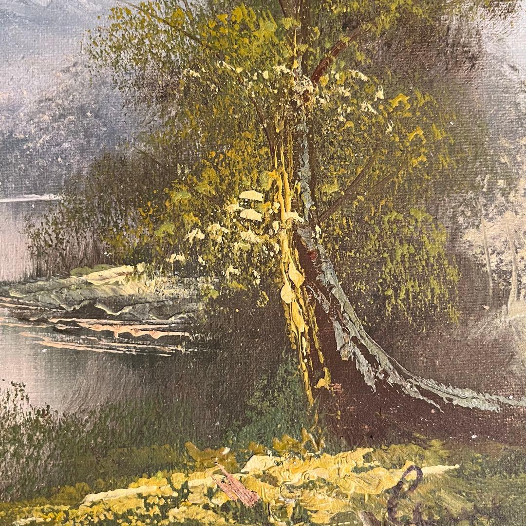 手書き油絵 静かな山河 絵画 インテリア 油彩画