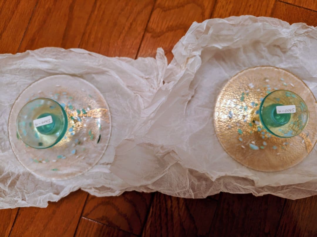 大川薫 作 玻璃 高台小皿 2客セット 共箱・栞付 金彩 工芸ガラス