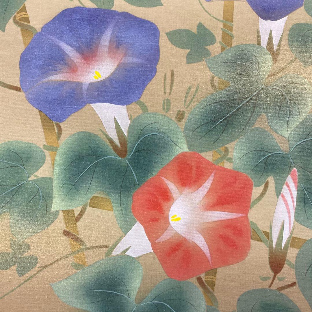 美品 掛け軸 松村朱夏作 朝顔図 共箱 花鳥 美術年鑑掲載 あさがお