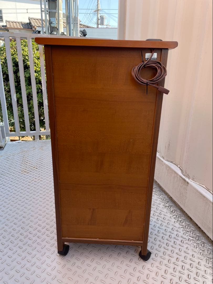 アケボノ工芸　木製電話台 ブラウン 3段引き出し付き　キャスターストッパー付き