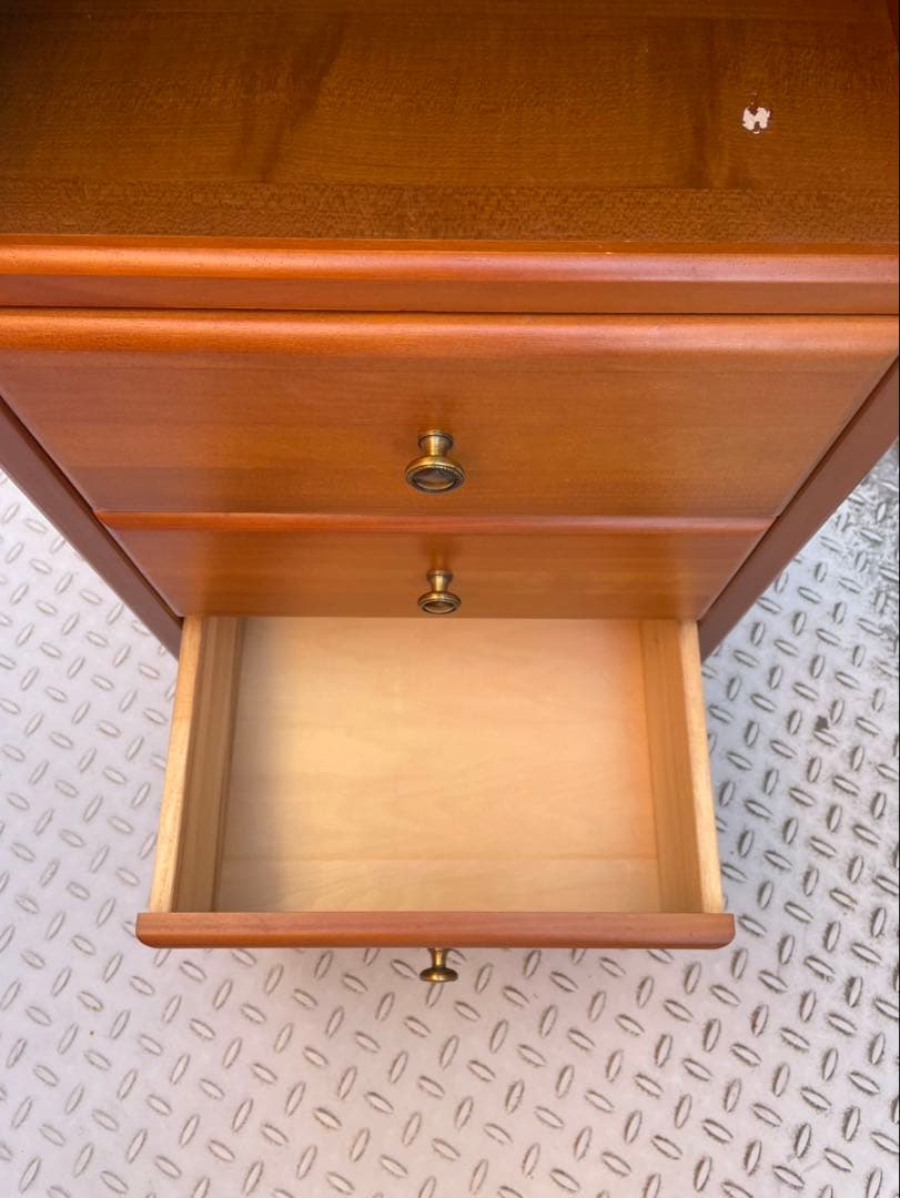 アケボノ工芸　木製電話台 ブラウン 3段引き出し付き　キャスターストッパー付き