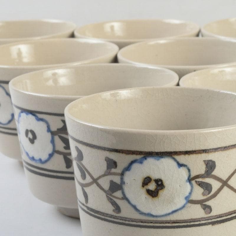 和食器　茶懐石　粟田焼　染付　仁清写菊唐草文　向付　十客　時代箱　V　9296