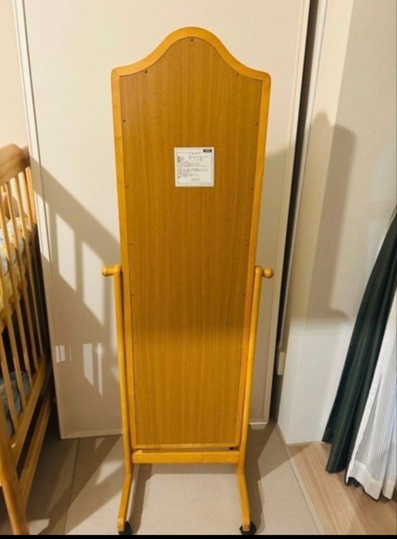 弘益　木製スタンドミラー 天然木フレーム 全身鏡 姿見　キャスター無し