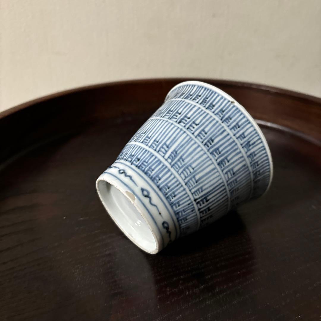 古伊万里蕎麦猪口大きめ猪口1点 江戸幾何学文　アンティーク　骨董白磁　検:李朝