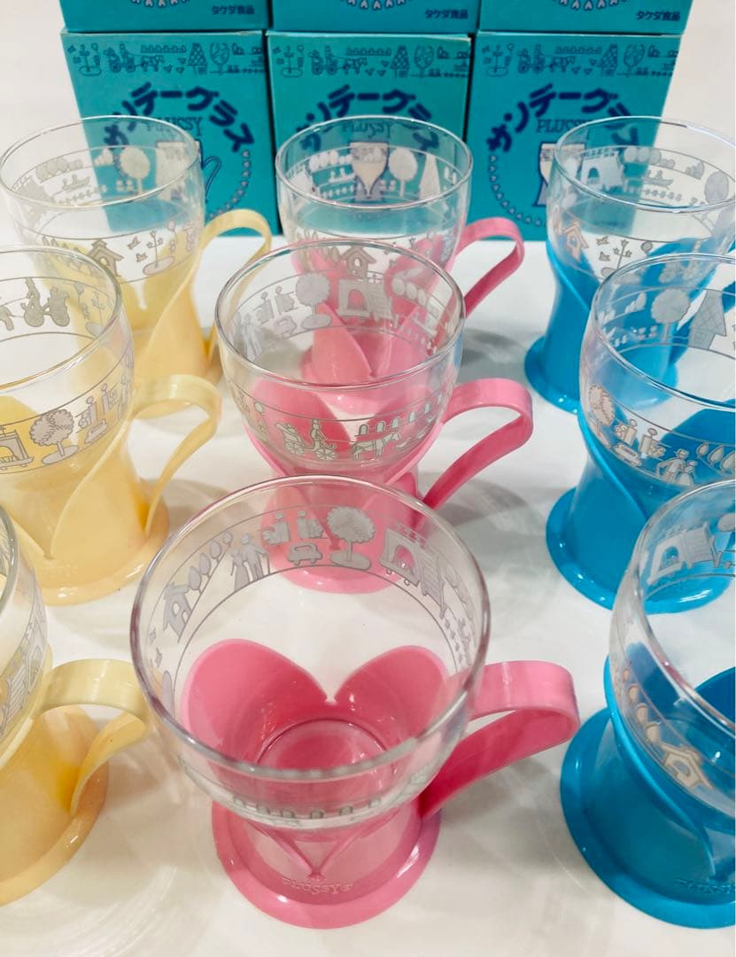 【新品】昭和レトロポップ　グラス　コップ　プラッシー　サンデーグラス　9個セット