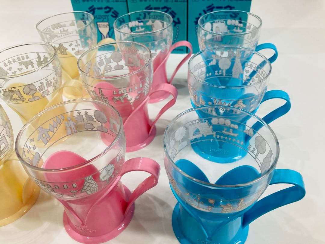 【新品】昭和レトロポップ　グラス　コップ　プラッシー　サンデーグラス　9個セット