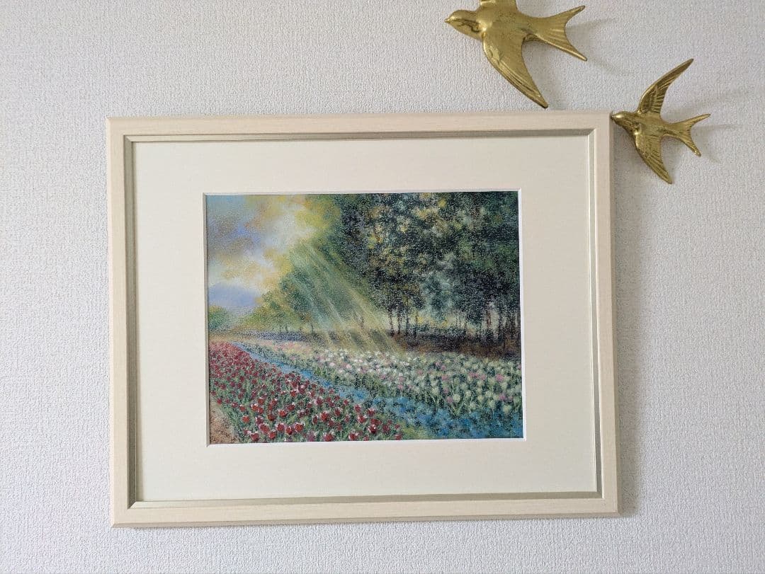 【癒しの絵画】チューリップ 額縁入り インテリア 風水 春 花　原画
