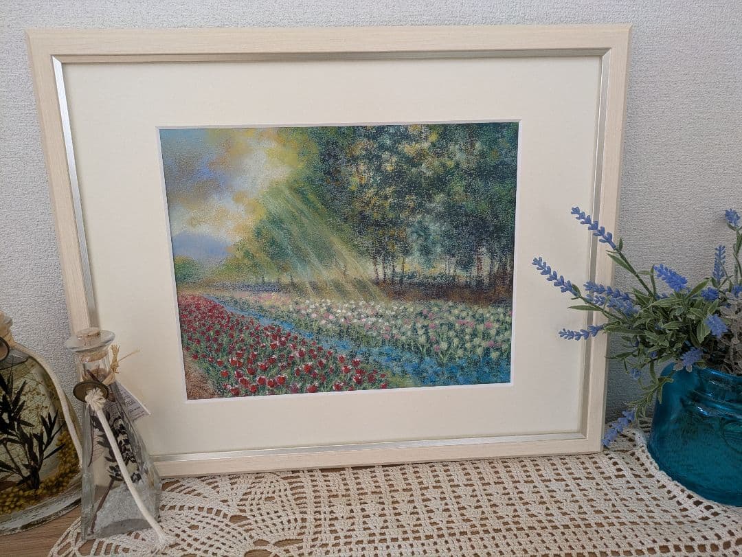【癒しの絵画】チューリップ 額縁入り インテリア 風水 春 花　原画