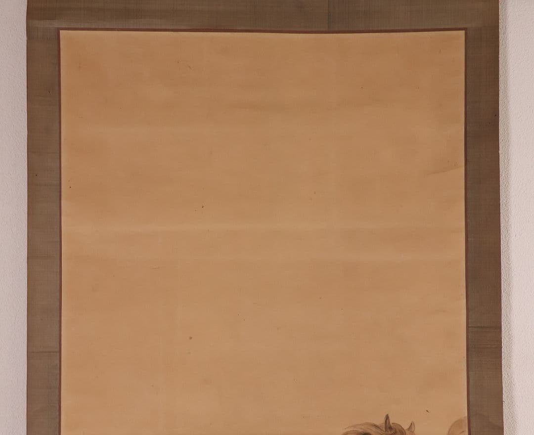 【模写】日本画 在銘 照月 動物図 馬 猪 兎 紙本 掛軸 鳥獣 MB271