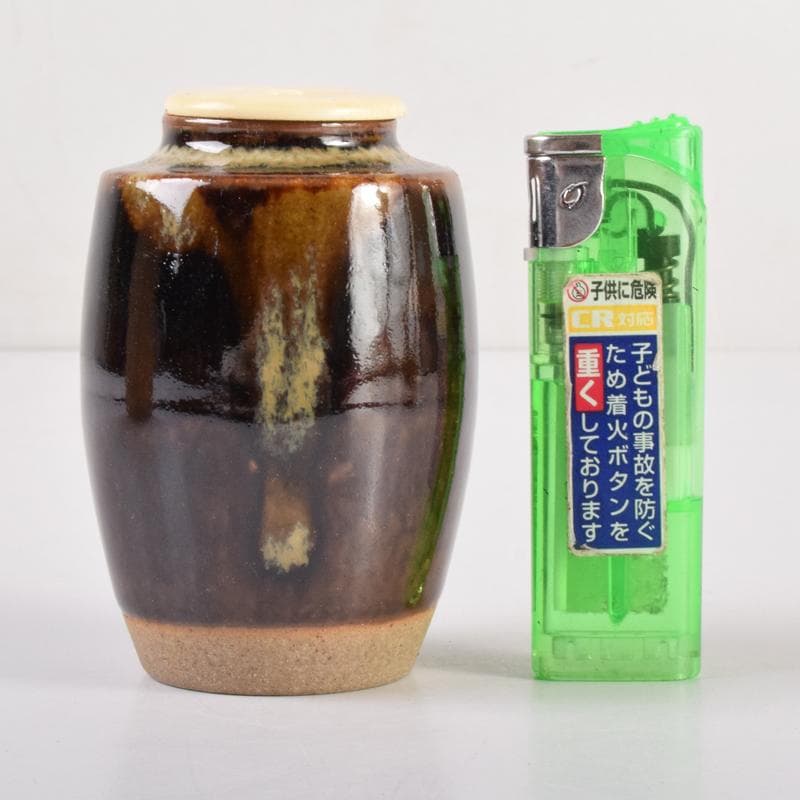 茶道具　膳所焼　陽炎園造　淡海ぜぜ　茶入　仕覆付　共箱　V　7139