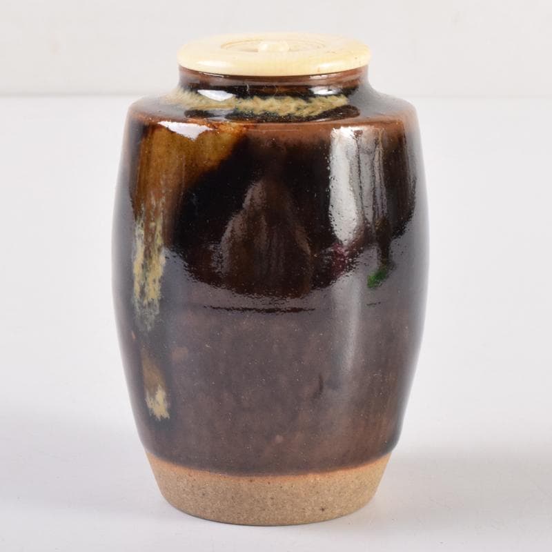 茶道具　膳所焼　陽炎園造　淡海ぜぜ　茶入　仕覆付　共箱　V　7139