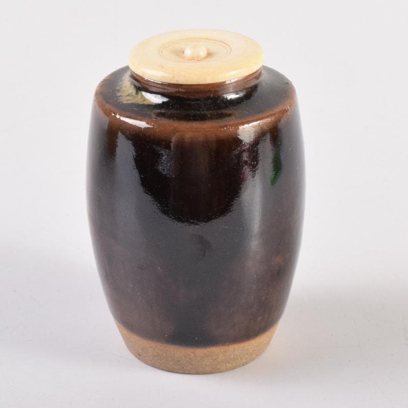 茶道具　膳所焼　陽炎園造　淡海ぜぜ　茶入　仕覆付　共箱　V　7139