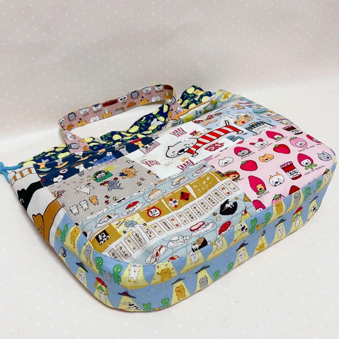 むっくみん。 双子ポーチ 巾着トートバッグ ねこ生地 パッチワーク