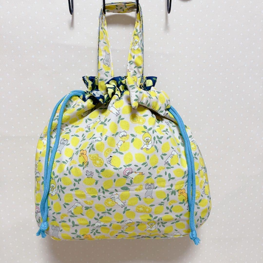 むっくみん。 双子ポーチ 巾着トートバッグ ねこ生地 パッチワーク