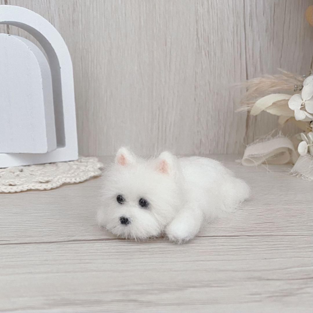 おねむのウエスティちゃん　犬　羊毛フェルト