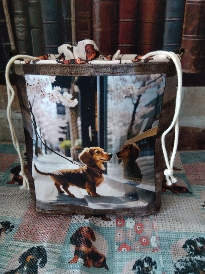 犬イラスト小物入れ 巾着