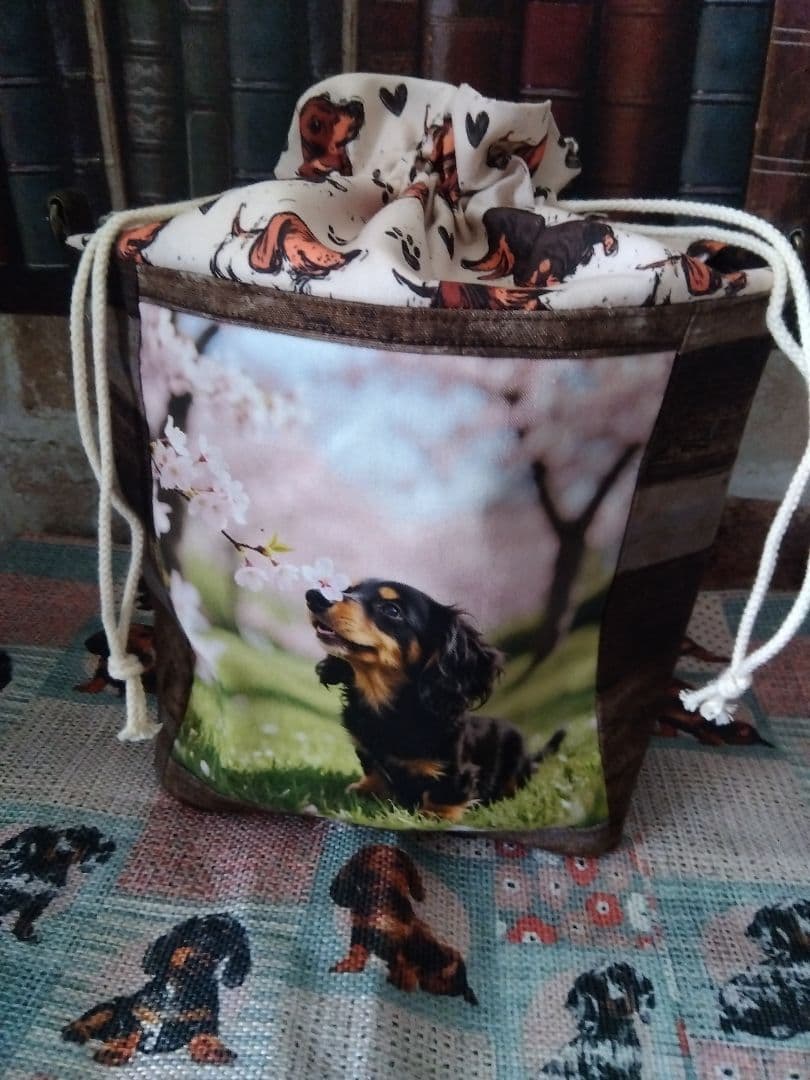 犬イラスト小物入れ 巾着