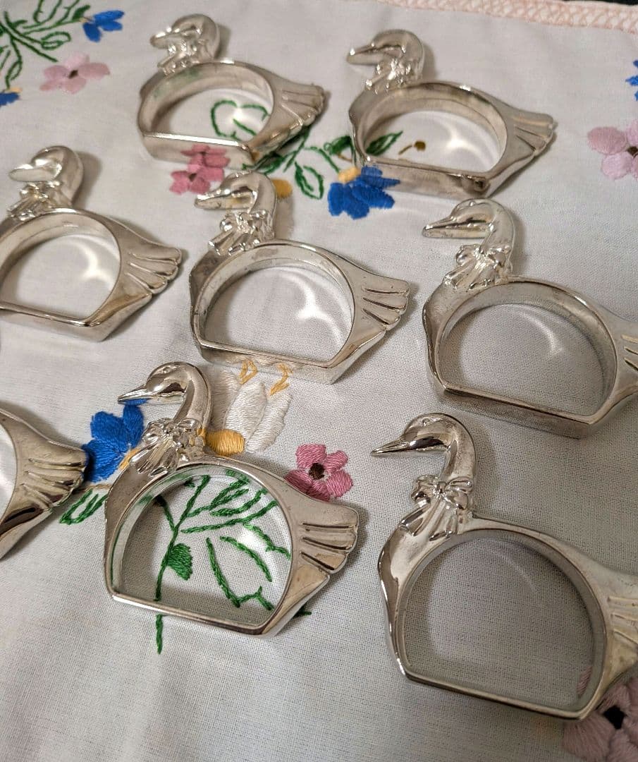 白鳥 スワン ナプキン リング８個セット フランス アンティークシルバープレート