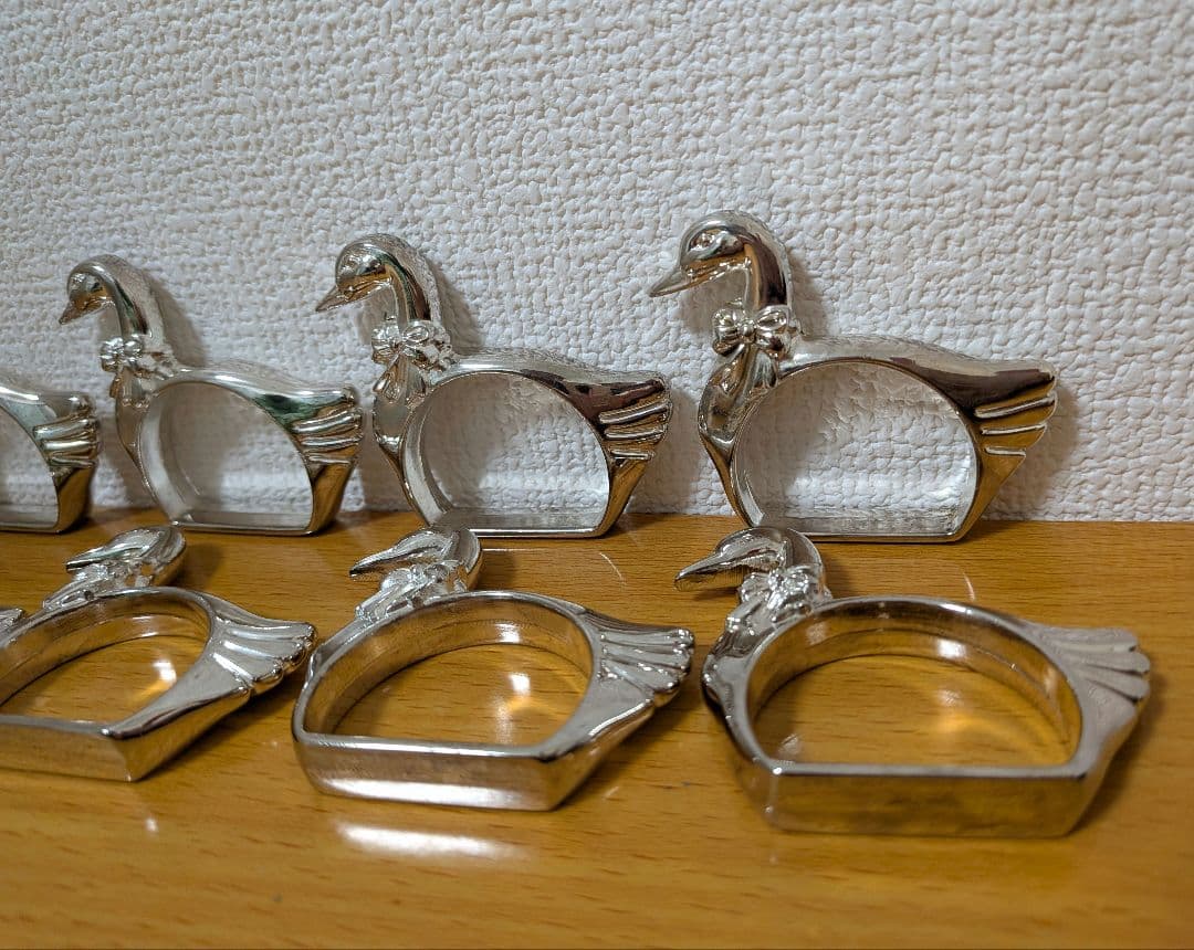 白鳥 スワン ナプキン リング８個セット フランス アンティークシルバープレート