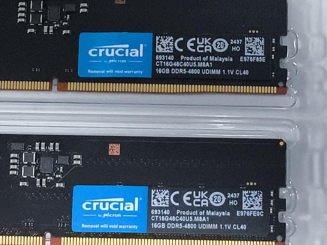 PCメモリcrucial DDR5 4800 32GB（16GB x 2枚組）