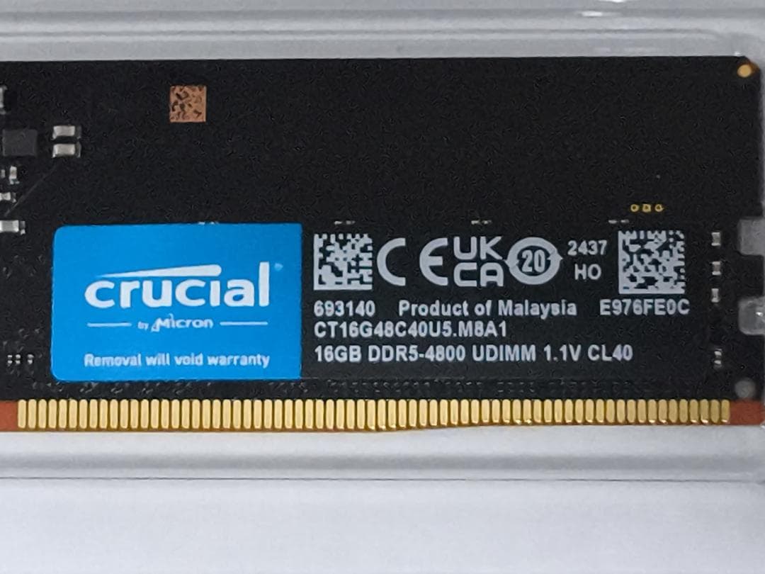 PCメモリcrucial DDR5 4800 32GB（16GB x 2枚組）
