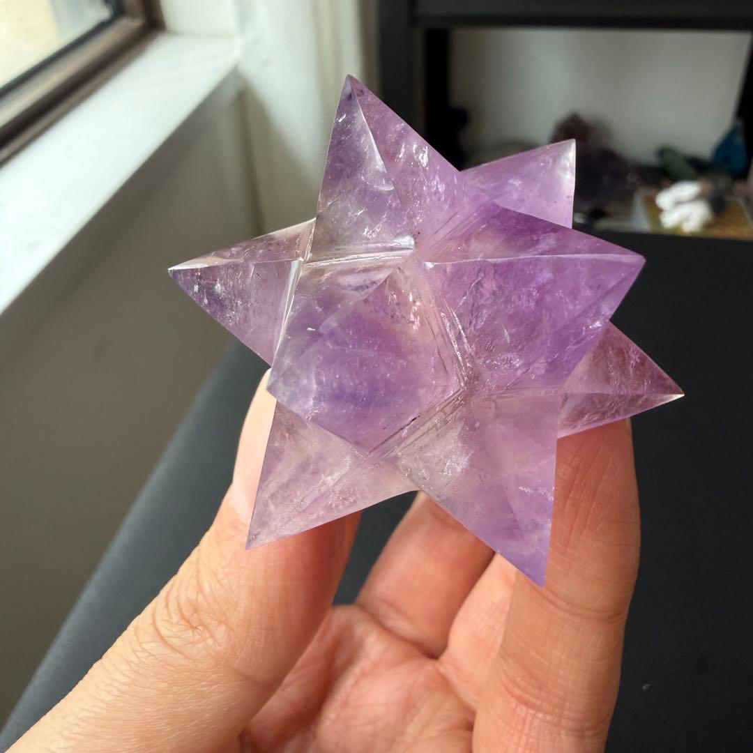 天然石アメジストのマカバスター　アステロイド　置物　彫物NO.030214