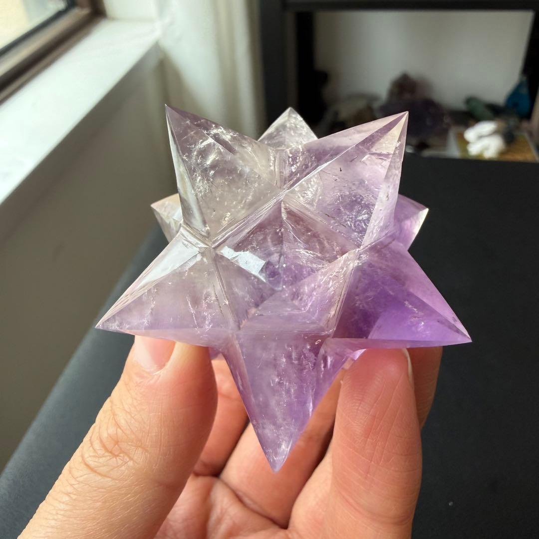 天然石アメジストのマカバスター　アステロイド　置物　彫物NO.030214