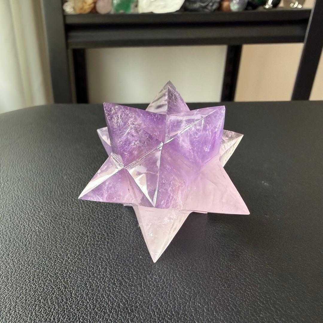 天然石アメジストのマカバスター　アステロイド　置物　彫物NO.030214