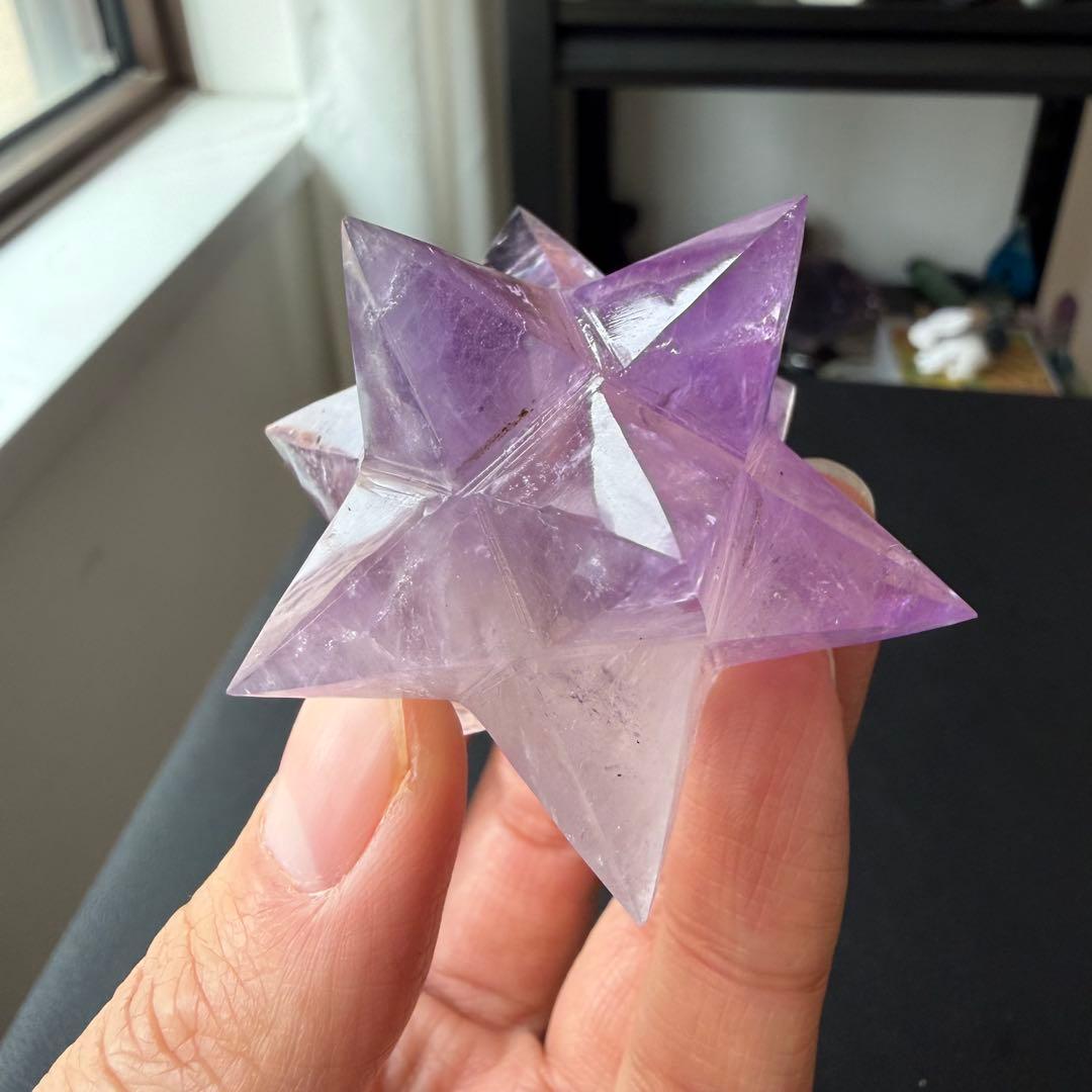 天然石アメジストのマカバスター　アステロイド　置物　彫物NO.030214