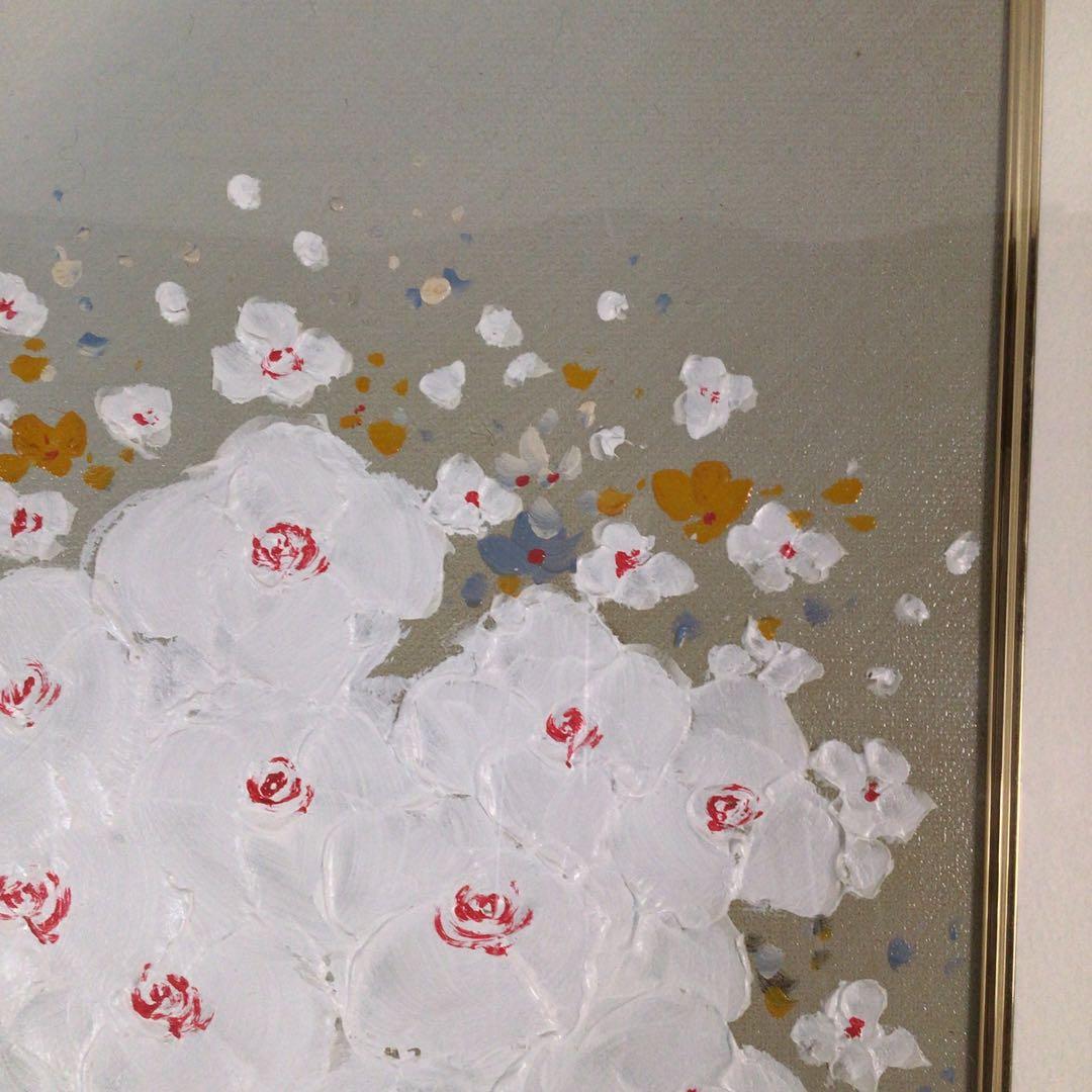 No4801 油彩画　平山講平「黄色い花」直筆サイン　肉筆絵画　美術品　送料無料