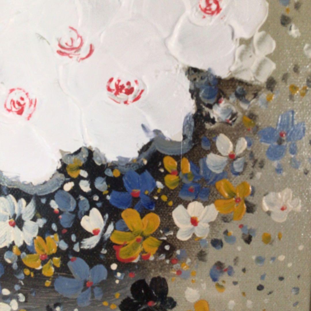 No4801 油彩画　平山講平「黄色い花」直筆サイン　肉筆絵画　美術品　送料無料