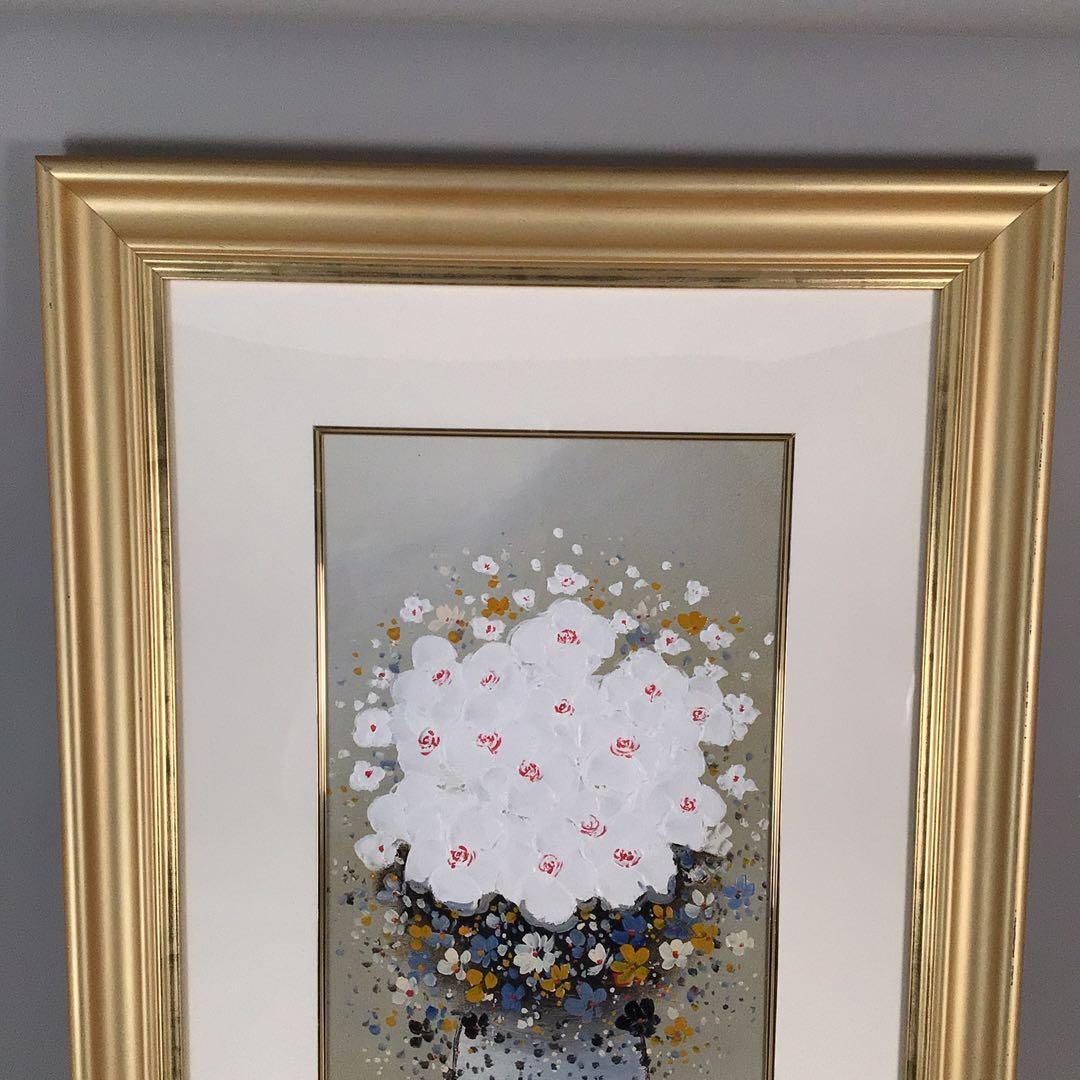 No4801 油彩画　平山講平「黄色い花」直筆サイン　肉筆絵画　美術品　送料無料