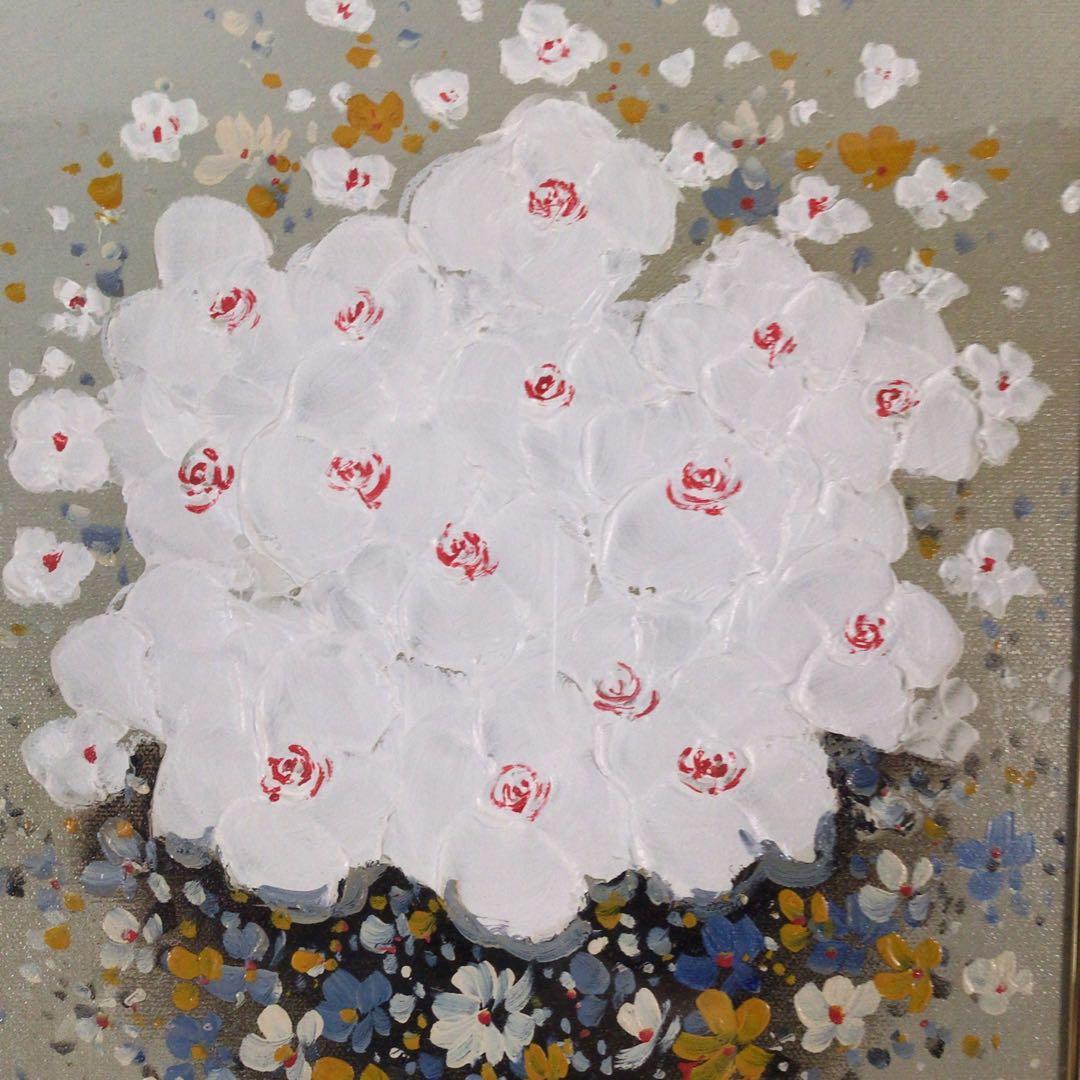 No4801 油彩画　平山講平「黄色い花」直筆サイン　肉筆絵画　美術品　送料無料