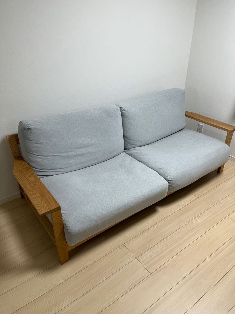無印良品　ソファ本体木製フレームフェザーポケットコイル３シーター +ソファカバー