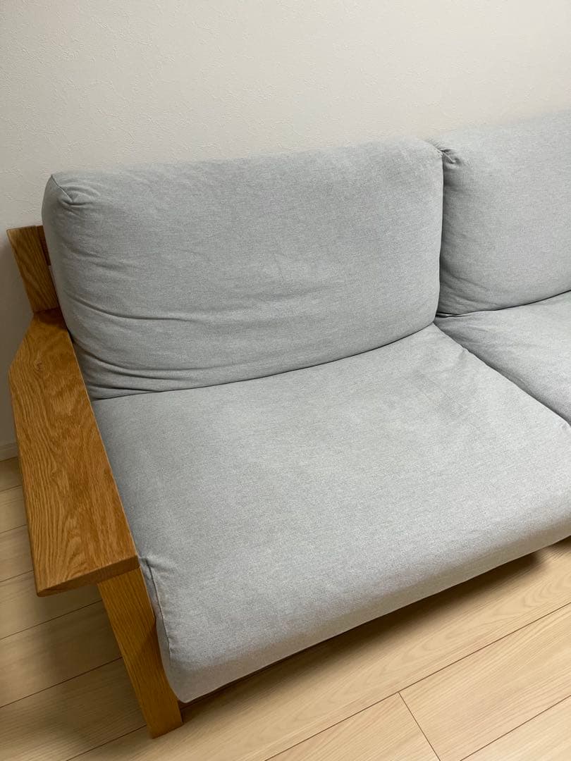 無印良品　ソファ本体木製フレームフェザーポケットコイル３シーター +ソファカバー