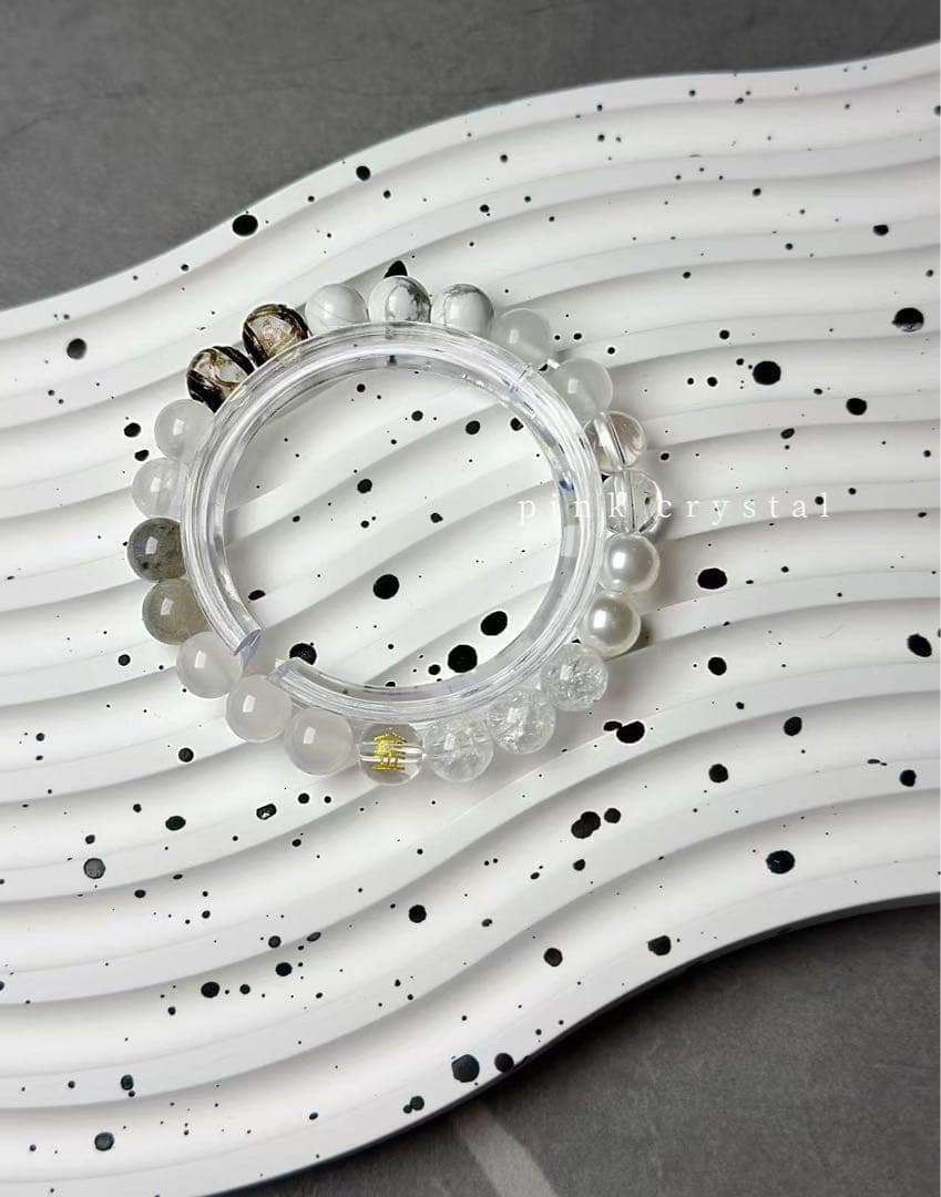 五行バランスシリーズ「金」 天然アゲート＆水晶ブレスレット（8mm）